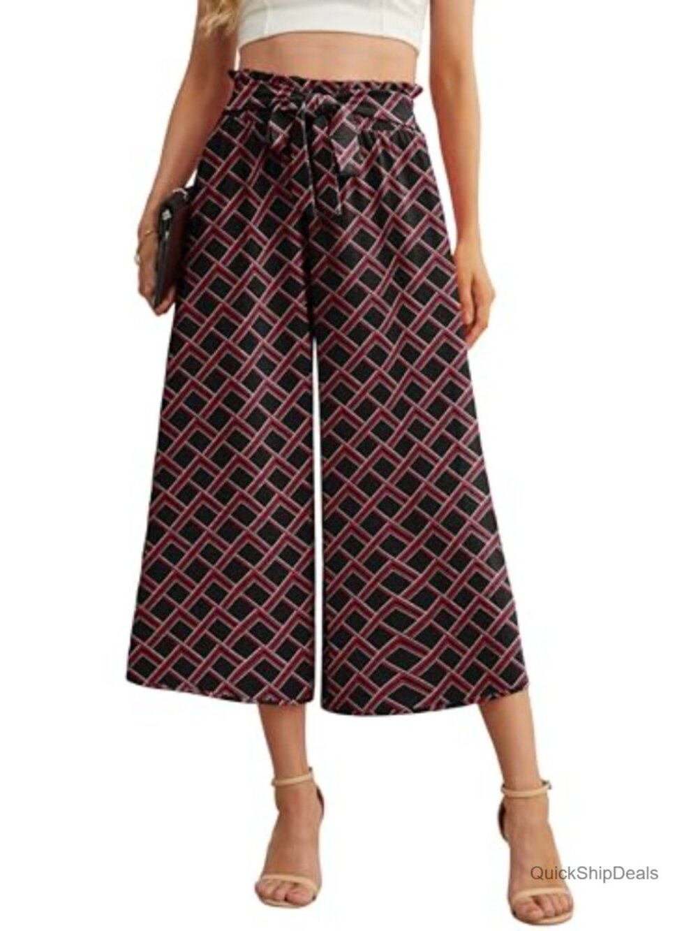 Wide Leg Palazzo Pants High Waist Adjustable Knot Side Pockets Summer Flowy